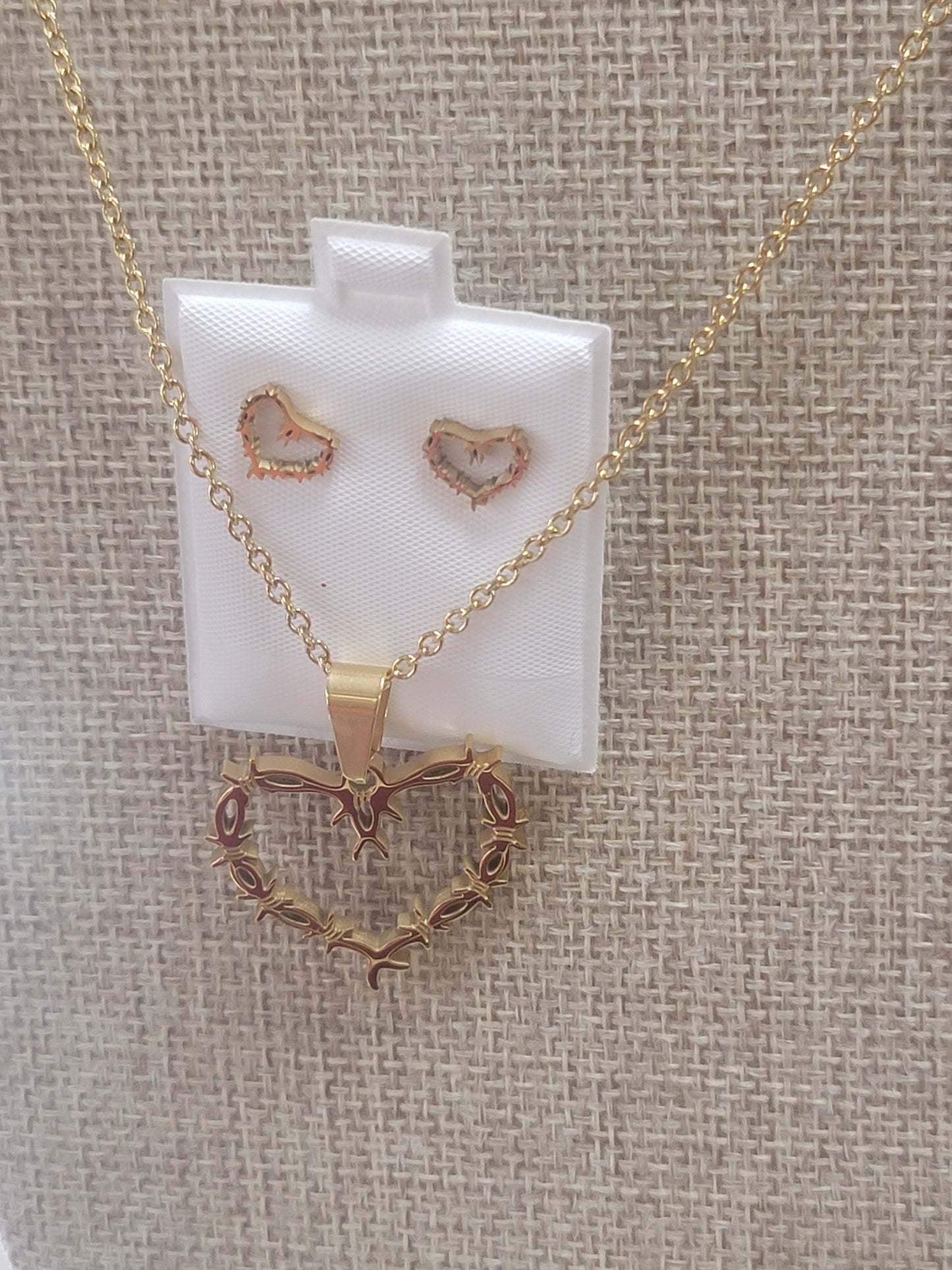 set charms con cadena y pantallas de corazon en stainless steel