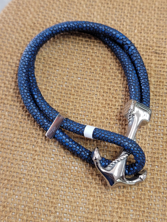 Unisex-Anker-Lederarmband (Marineblau), Segelarmbänder, für Männer und Frauen mit Edelstahl-Anker 