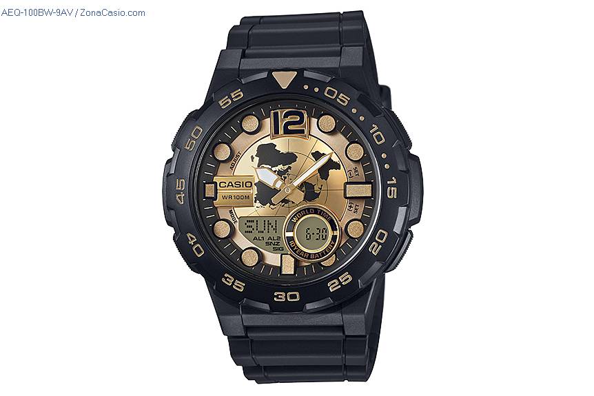 Reloj Casio "de alto desempeño", de cuarzo, con correa de resina, para hombre, de color negro (modelo: AEQ110BW-9AV)