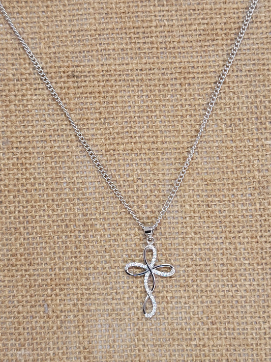 cadena con  pendant   de cruz de arco infinito con  piedras blancas para mujer