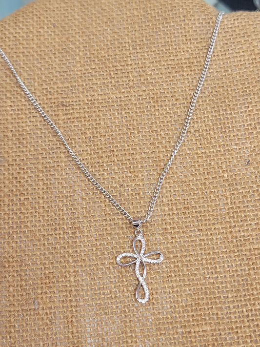 cadena con  pendant   de cruz de arco infinito con  piedras blancas para mujer