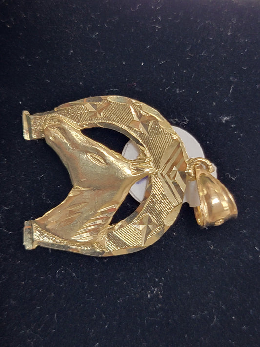colgante o Charm de cabeza de caballo de oro amarillo de 10 k con herradura