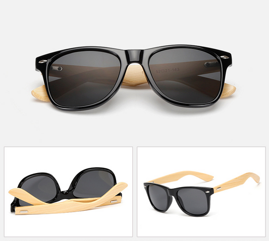 Nuevas gafas de sol con pies de bambú para hombres y mujeres, gafas de sol clásicas con película en color y pies de bambú