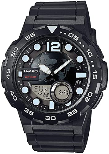 Reloj Casio "de alto desempeño", de cuarzo, con correa de resina, para hombre, de color negro (modelo: AEQ110BW-9AV)