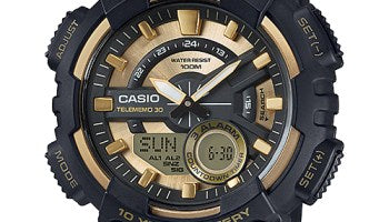 Gelbe, analoge und digitale Uhr AEQ110W-1AV für Herren, Marke Casio 